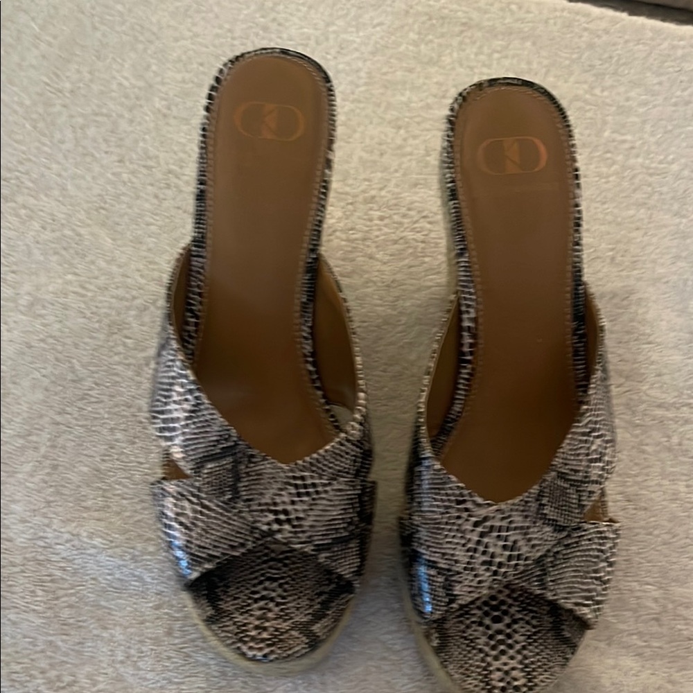 Kelsi Dagger Black and White Mules with Snakeskin Pattern